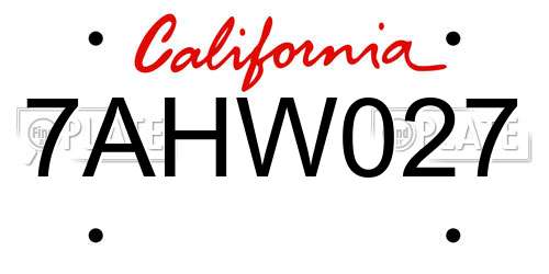 7AHW027 California License Plate