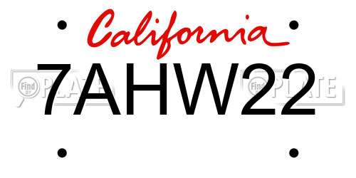 7AHW22 California License Plate