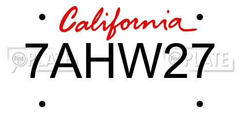 7AHW27 California License Plate