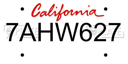 7AHW627 California License Plate