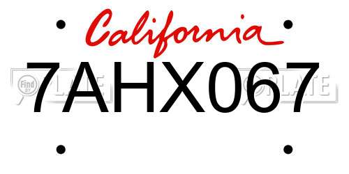 7AHX067 California License Plate
