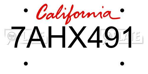 7AHX491 California License Plate