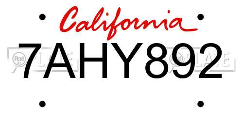 7AHY892 California License Plate