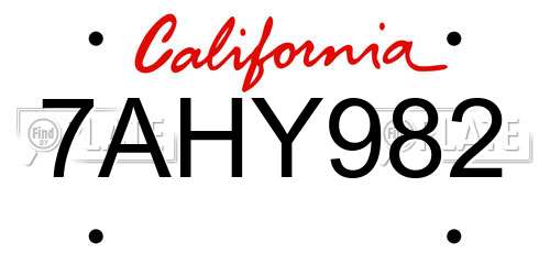 7AHY982 California License Plate