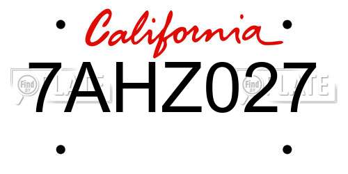 7AHZ027 California License Plate