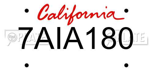 7AIA180 California License Plate