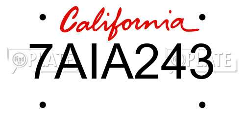 7AIA243 California License Plate