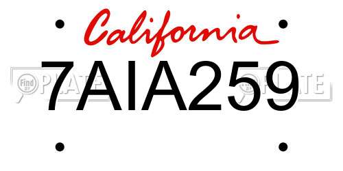 7AIA259 California License Plate