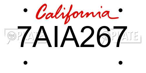 7AIA267 California License Plate