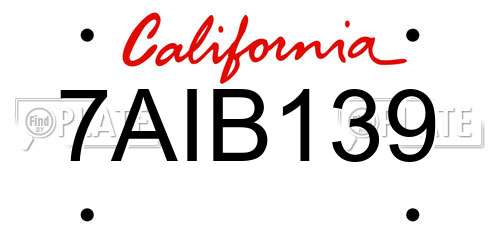 7AIB139 California License Plate