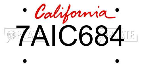 7AIC684 California License Plate