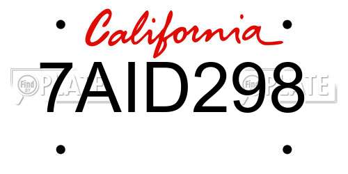7AID298 California License Plate