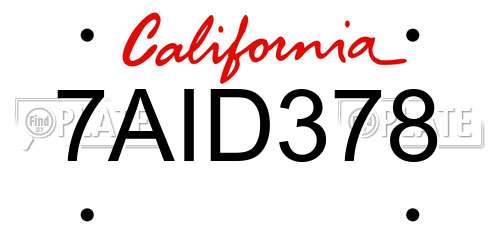 7AID378 California License Plate