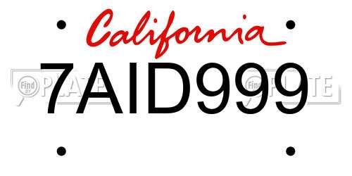 7AID999 California License Plate