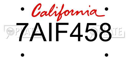 7AIF458 California License Plate