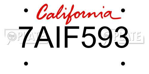 7AIF593 California License Plate