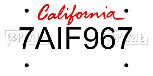 7AIF967 California License Plate