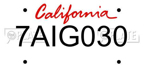 7AIG030 California License Plate