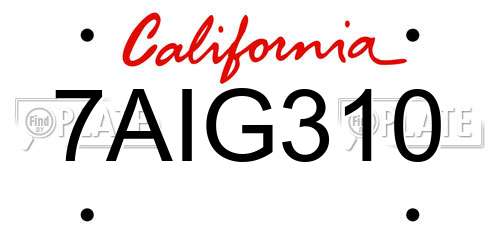 7AIG310 California License Plate