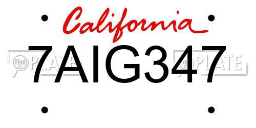 7AIG347 California License Plate