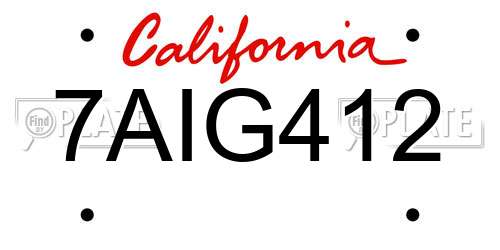 7AIG412 California License Plate