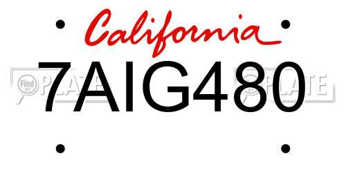 7AIG480 California License Plate
