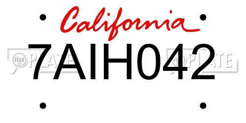 7AIH042 California License Plate