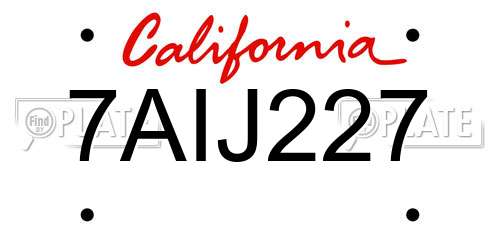 7AIJ227 California License Plate