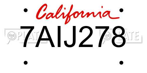 7AIJ278 California License Plate