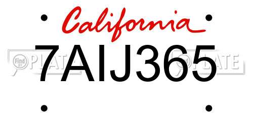 7AIJ365 California License Plate
