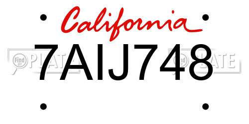 7AIJ748 California License Plate