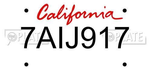 7AIJ917 California License Plate