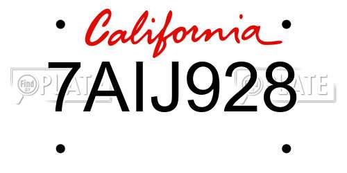 7AIJ928 California License Plate