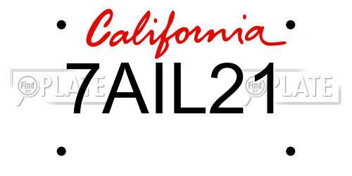7AIL21 California License Plate