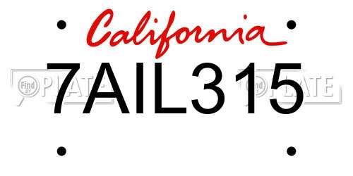 7AIL315 California License Plate