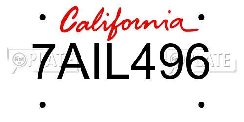 7AIL496 California License Plate