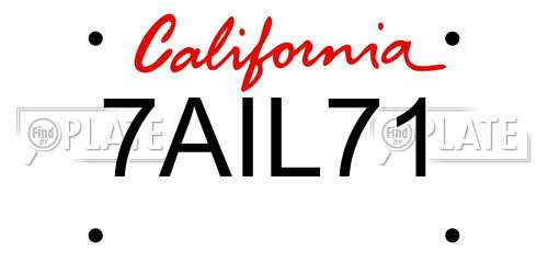 7AIL71 California License Plate