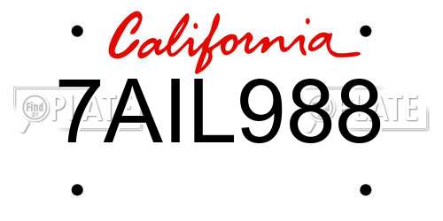 7AIL988 California License Plate