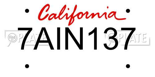 7AIN137 California License Plate