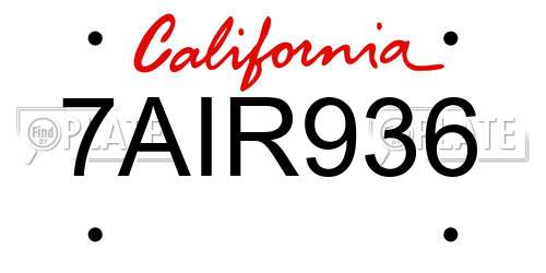 7AIR936 California License Plate