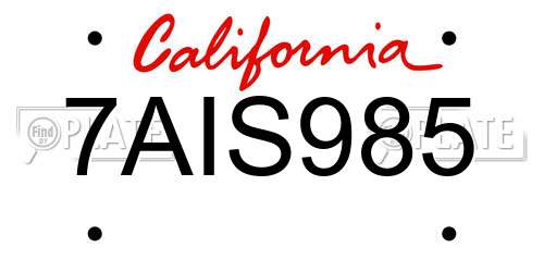 7AIS985 California License Plate