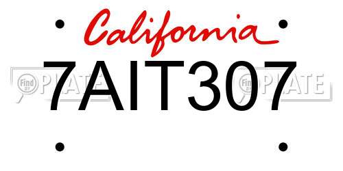 7AIT307 California License Plate