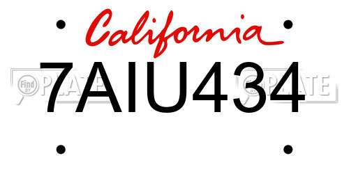 7AIU434 California License Plate