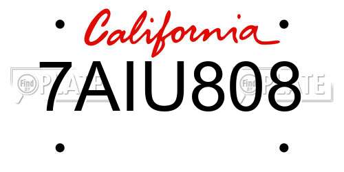 7AIU808 California License Plate