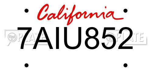 7AIU852 California License Plate