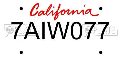 7AIW077 California License Plate