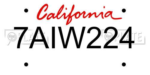 7AIW224 California License Plate