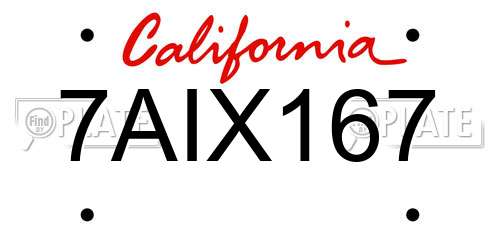 7AIX167 California License Plate