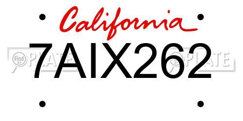 7AIX262 California License Plate