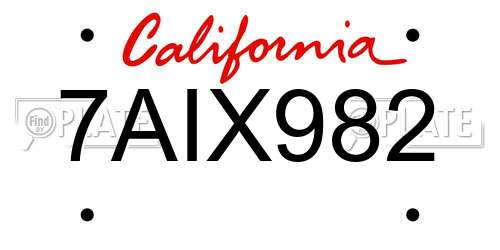 7AIX982 California License Plate
